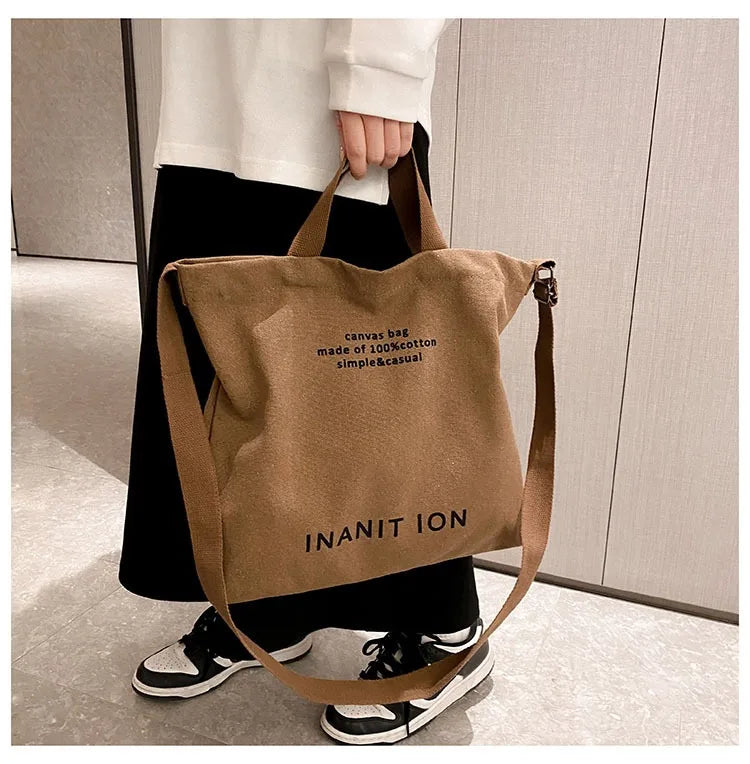 Japanese canvas men's and women's messenger bags, washed canvas thickened handbags, large-capacity trendy urban literature