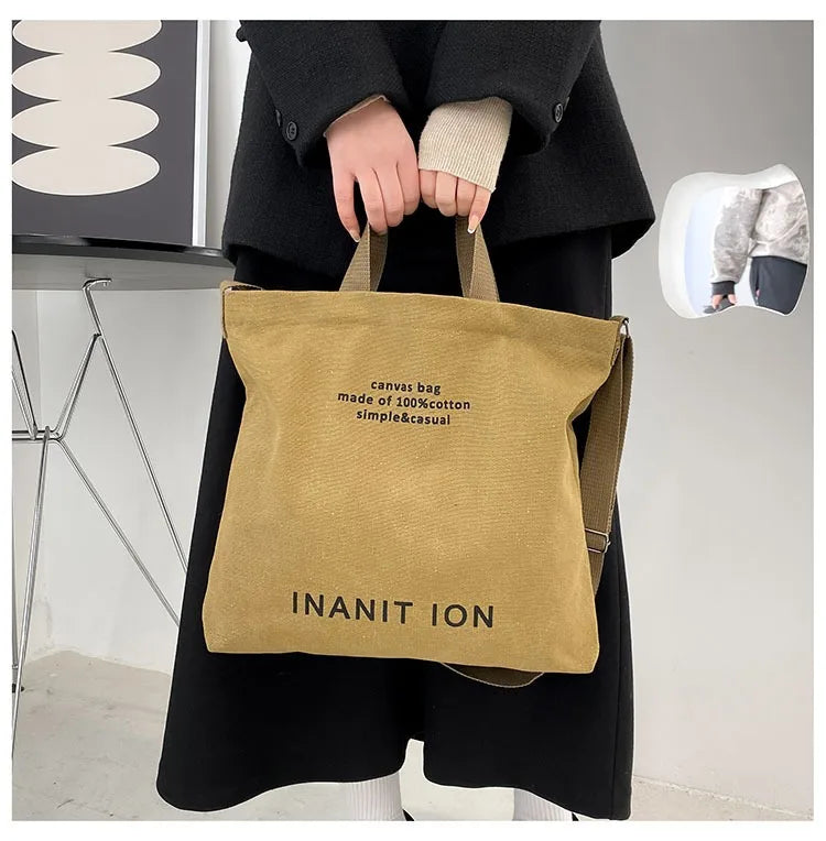 Japanese canvas men's and women's messenger bags, washed canvas thickened handbags, large-capacity trendy urban literature