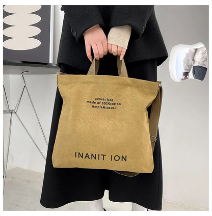 Japanese canvas men's and women's messenger bags, washed canvas thickened handbags, large-capacity trendy urban literature