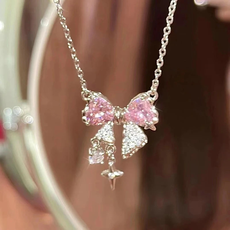 New Wine Red Cherry Gold Color Pendant Necklace For Women Personality Fashion Necklace Wedding Jewelry Birthday Gifts
