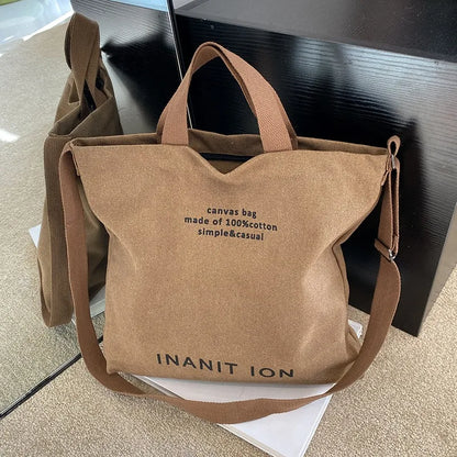 Japanese canvas men's and women's messenger bags, washed canvas thickened handbags, large-capacity trendy urban literature