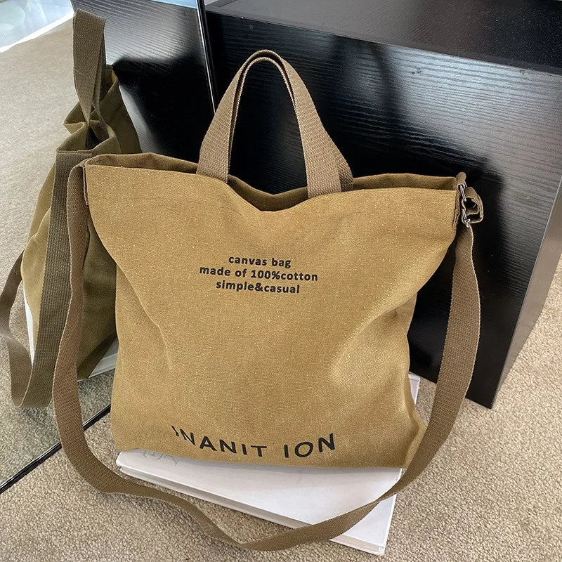 Japanese canvas men's and women's messenger bags, washed canvas thickened handbags, large-capacity trendy urban literature