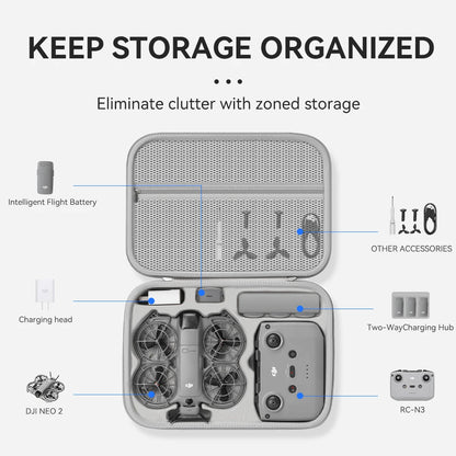 XFJI Travel Organizer Bag for DJI NEO 2 Drone Accessories Hard Shell PU Leather Case Fits RC-N3 Remote Protective Shoulder Pouch