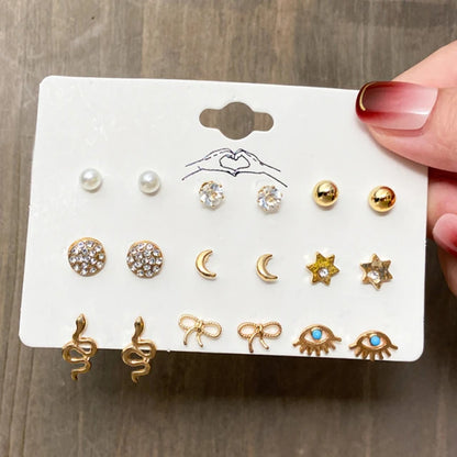 40Pcs/Set Gold Color Earring Set Vintage Butterfly Heart Pearl Crystal Stud Earrings for Women Korean  2024 Brincos Jewelry Gift