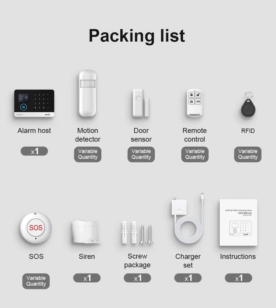 Smart Home GSM Alarm System 4G Wifi System for House Security Wireless with Door Sensor Work with Smart Life APP for Alexa