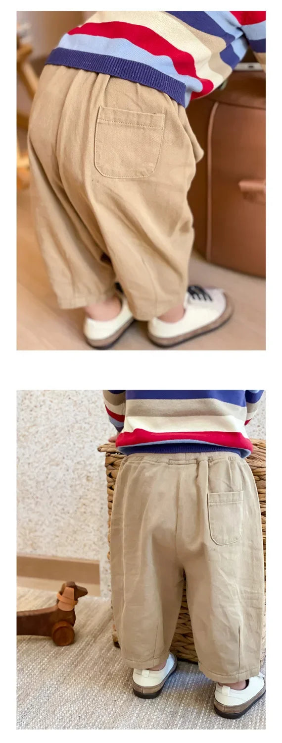 Solid Boy Kids Fashion Trousers Toddler Clothes Summer Spring Baby  Pocket Ankle Length Loose Girl Children Casual Pants