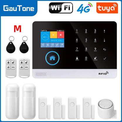 Smart Home GSM Alarm System 4G Wifi System for House Security Wireless with Door Sensor Work with Smart Life APP for Alexa