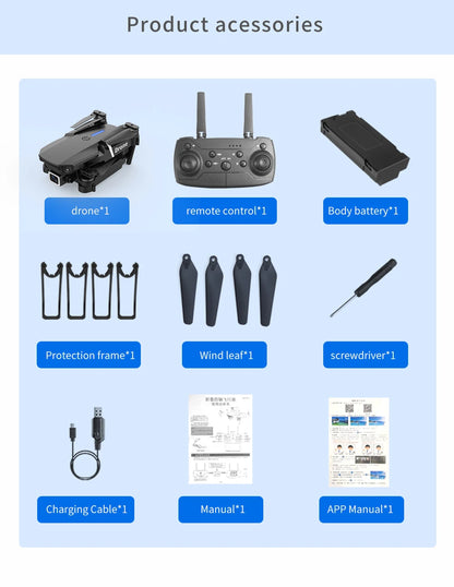 2026 RC Foldable Quadcopter Dron Helicopter Toys Gift E88 Pro WIFI FPV Drone Wide Angle Mini Drone with Height Hold