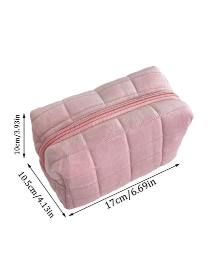 Cute Plush Makeup Bag for Women Portable Travel Small Cosmetic Bags Solid Color Zipper Toiletry Bag Washing Pouch Storage Bags