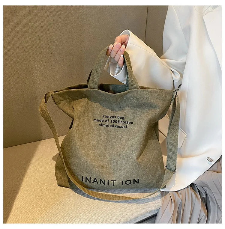 Japanese canvas men's and women's messenger bags, washed canvas thickened handbags, large-capacity trendy urban literature