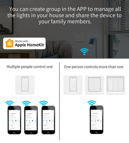 Smart Home  Homekit Smart WiFi Push Button Wall Switches 1/2/3Gang LED Room Lights for iphones Works with Siri Voice