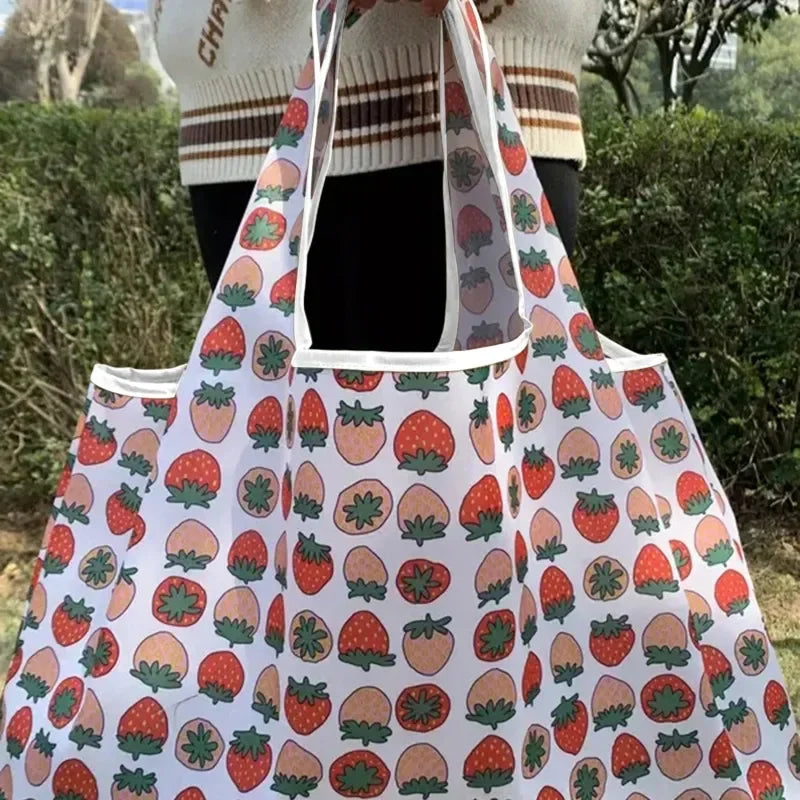 Reusable Grocery Bags Large Washable Shopping Bags Foldable Environment-Friendly Nylon Heavy-Duty Pocket Handbags