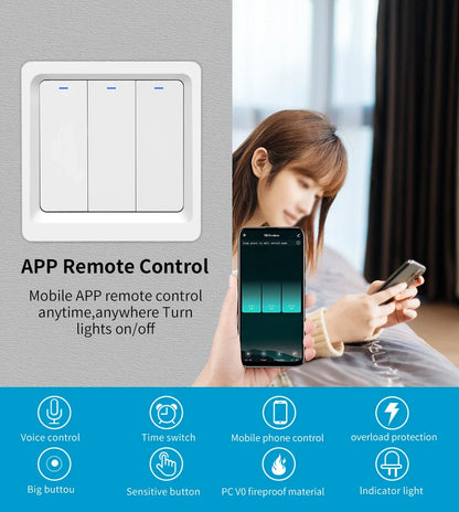 Smart Home  Homekit Smart WiFi Push Button Wall Switches 1/2/3Gang LED Room Lights for iphones Works with Siri Voice