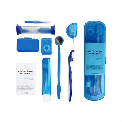 8pcs Orthodontic Oral Care Kit Dental Teeth Cleaning Whitening Tool Portable Travel Interdental Brush Mirror Floss Thread Suit