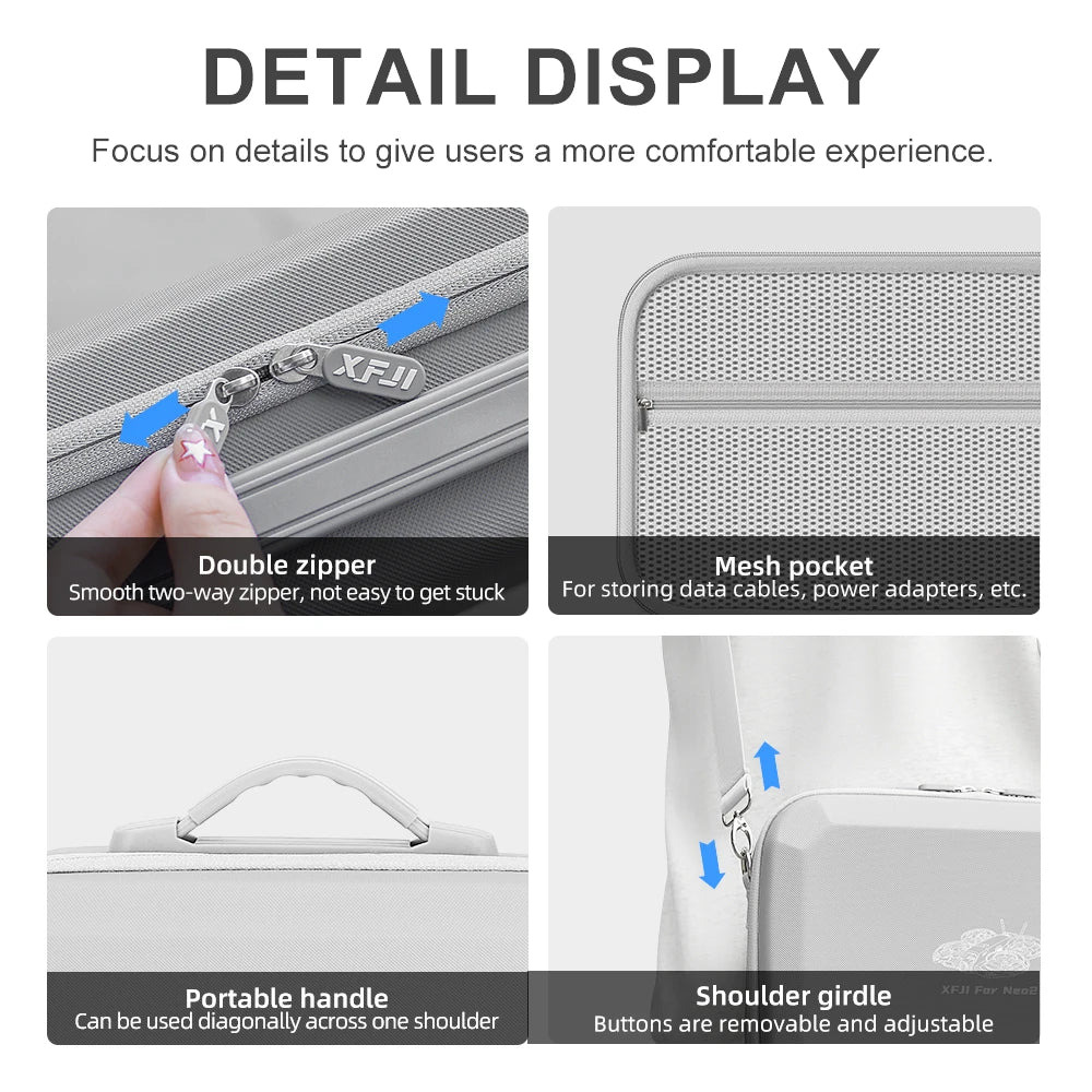 XFJI Travel Organizer Bag for DJI NEO 2 Drone Accessories Hard Shell PU Leather Case Fits RC-N3 Remote Protective Shoulder Pouch