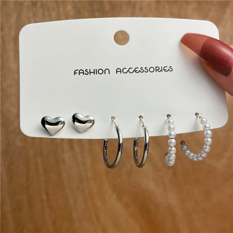40Pcs/Set Gold Color Earring Set Vintage Butterfly Heart Pearl Crystal Stud Earrings for Women Korean  2024 Brincos Jewelry Gift