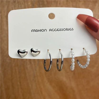 40Pcs/Set Gold Color Earring Set Vintage Butterfly Heart Pearl Crystal Stud Earrings for Women Korean  2024 Brincos Jewelry Gift