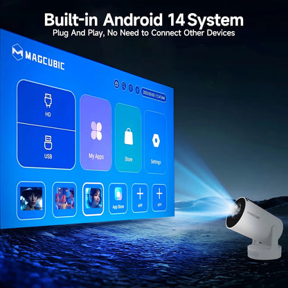 Magcubic 8K HY300 Pro + Projector Built in 5W Speaker 1280*720P Android 14 8000 Lumens Wifi6 BT5.4 Outdoor Portable Projector