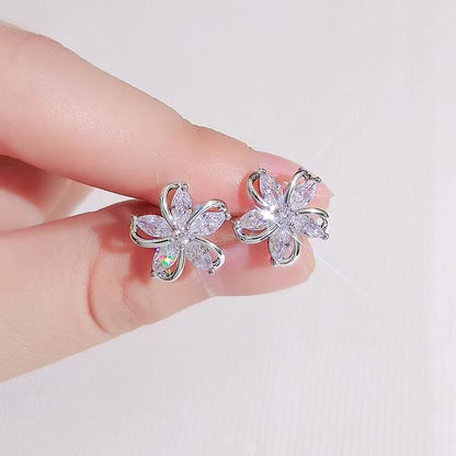 925 Silver Needle Korean Fashion Crystal Flower Earrings For Women Jewelry 2026 Trending New Luxury Zircon Flowers Stud Earrings