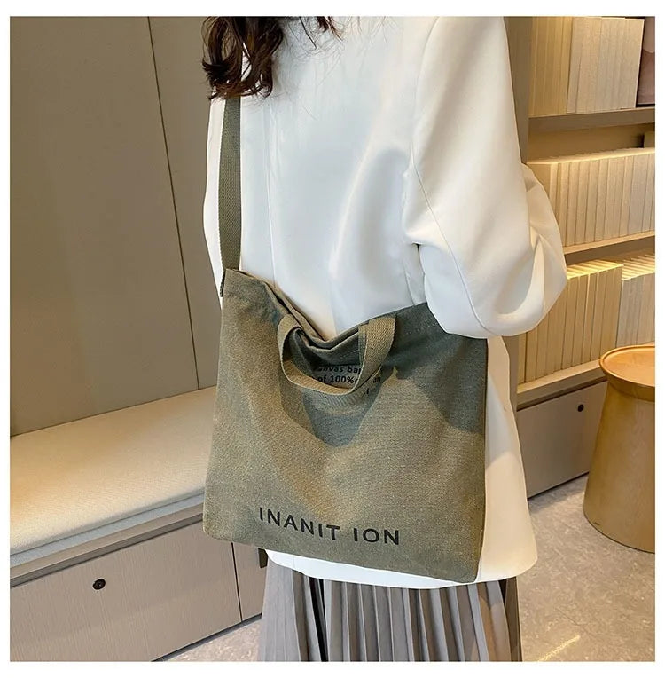 Japanese canvas men's and women's messenger bags, washed canvas thickened handbags, large-capacity trendy urban literature