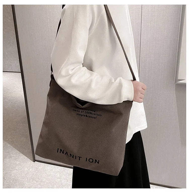 Japanese canvas men's and women's messenger bags, washed canvas thickened handbags, large-capacity trendy urban literature