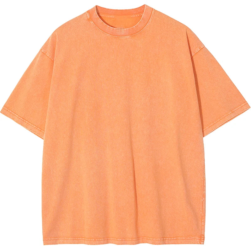 American Style Retro Heavyweight Solid Color Short Sleeved T-shirt Men Women Summer Street Trendy Washed Old Oversized Clothes