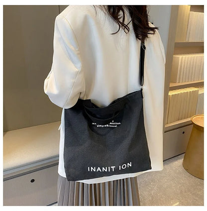 Japanese canvas men's and women's messenger bags, washed canvas thickened handbags, large-capacity trendy urban literature