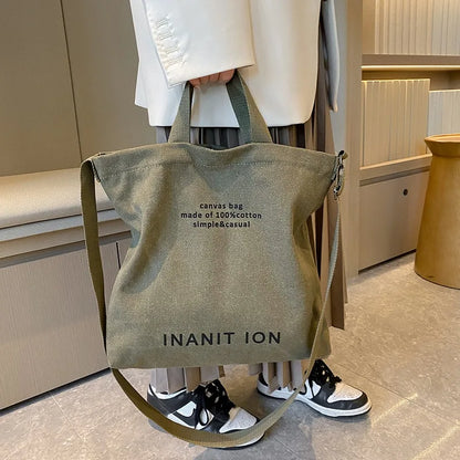 Japanese canvas men's and women's messenger bags, washed canvas thickened handbags, large-capacity trendy urban literature