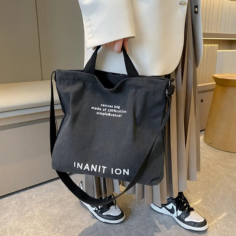 Japanese canvas men's and women's messenger bags, washed canvas thickened handbags, large-capacity trendy urban literature