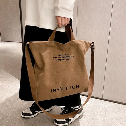 Japanese canvas men's and women's messenger bags, washed canvas thickened handbags, large-capacity trendy urban literature