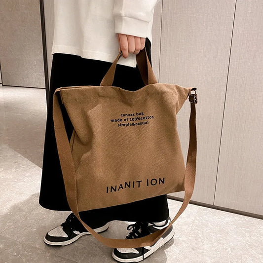 Japanese canvas men's and women's messenger bags, washed canvas thickened handbags, large-capacity trendy urban literature