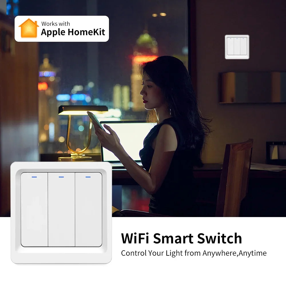 Smart Home  Homekit Smart WiFi Push Button Wall Switches 1/2/3Gang LED Room Lights for iphones Works with Siri Voice