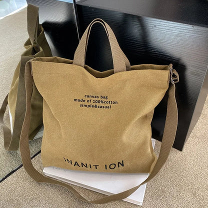 Japanese canvas men's and women's messenger bags, washed canvas thickened handbags, large-capacity trendy urban literature
