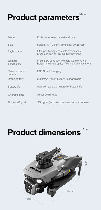 New K19 MAX GPS Drone Professional 8K Camera Aerial FPV Brush Avoiding Obstacle with Large Screen Remote Control Folding Drone