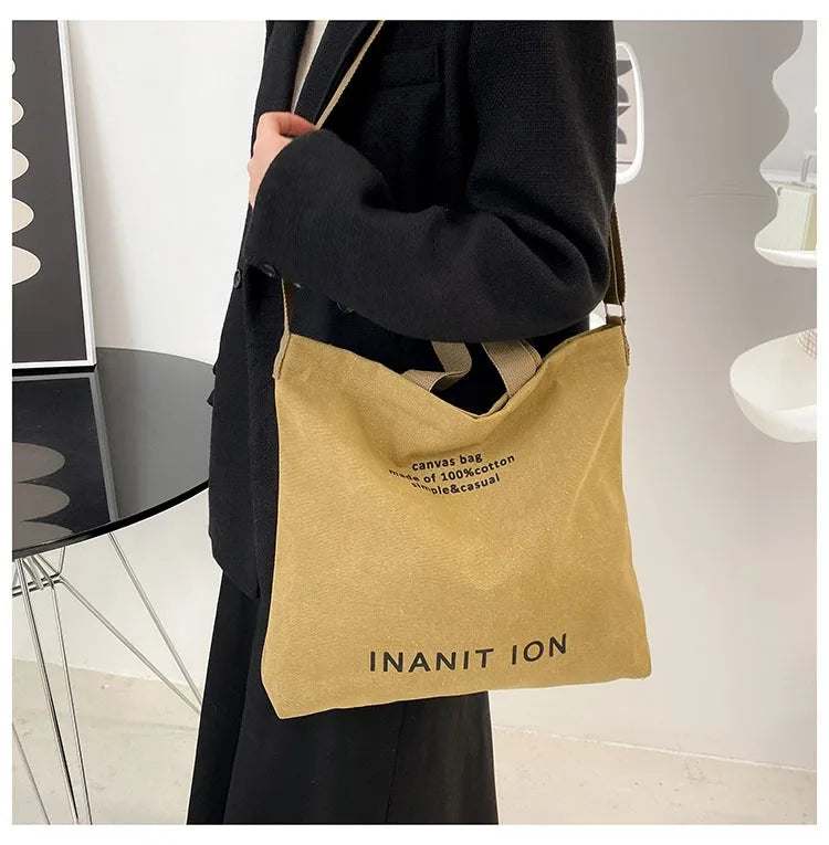 Japanese canvas men's and women's messenger bags, washed canvas thickened handbags, large-capacity trendy urban literature