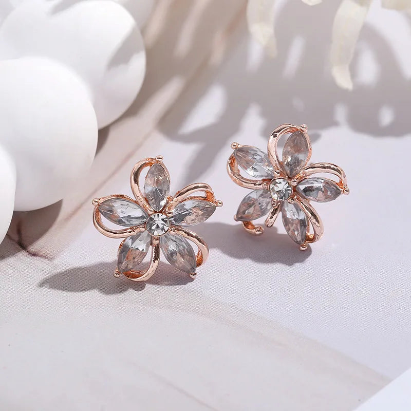 925 Silver Needle Korean Fashion Crystal Flower Earrings For Women Jewelry 2026 Trending New Luxury Zircon Flowers Stud Earrings