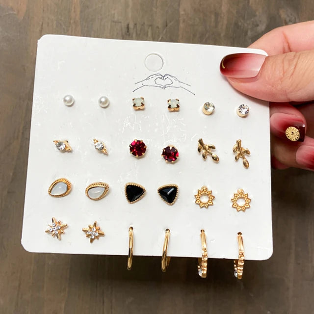 40Pcs/Set Gold Color Earring Set Vintage Butterfly Heart Pearl Crystal Stud Earrings for Women Korean  2024 Brincos Jewelry Gift