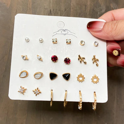 40Pcs/Set Gold Color Earring Set Vintage Butterfly Heart Pearl Crystal Stud Earrings for Women Korean  2024 Brincos Jewelry Gift