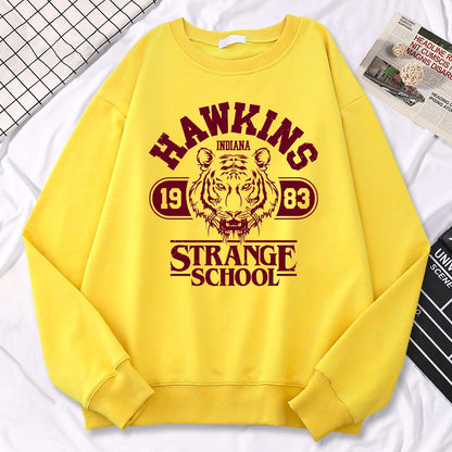 Casual Street Womens Sweatshirt Hawkins High School Indiana 1983 Printing Hoodies Loose Crewneck Pullovers Warm Fleece Clothes