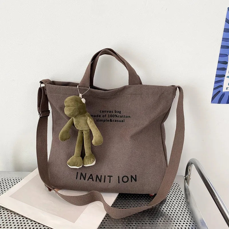 Japanese canvas men's and women's messenger bags, washed canvas thickened handbags, large-capacity trendy urban literature