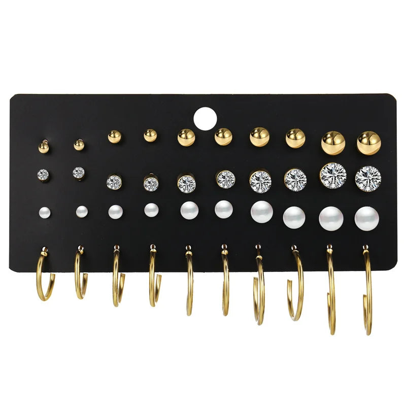 40Pcs/Set Gold Color Earring Set Vintage Butterfly Heart Pearl Crystal Stud Earrings for Women Korean  2024 Brincos Jewelry Gift