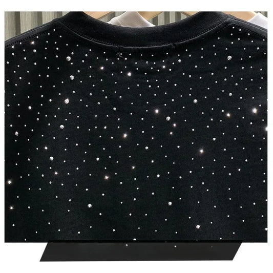 Summer Men Clothing Summer Rhinestone Rivet T-shirt Round Neck Casual T-shirt Korean Version Men's Short Sleeves Tee