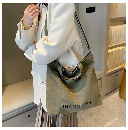 Japanese canvas men's and women's messenger bags, washed canvas thickened handbags, large-capacity trendy urban literature
