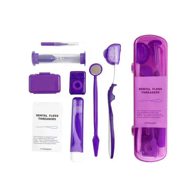8pcs Orthodontic Oral Care Kit Dental Teeth Cleaning Whitening Tool Portable Travel Interdental Brush Mirror Floss Thread Suit