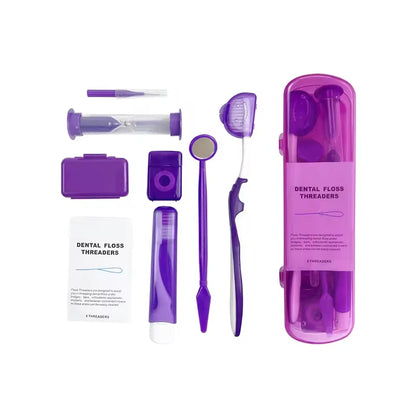 8pcs Orthodontic Oral Care Kit Dental Teeth Cleaning Whitening Tool Portable Travel Interdental Brush Mirror Floss Thread Suit
