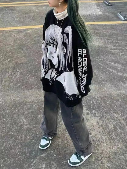 Y2K Women Hip Hop Streetwear Harajuku Sweater Vintage Japanese Style Anime Girl Knitted Soft Pullover Sweaters Female Clothes