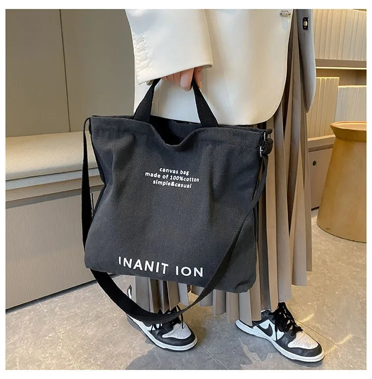 Japanese canvas men's and women's messenger bags, washed canvas thickened handbags, large-capacity trendy urban literature