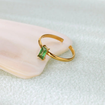 Stainless Steel Birthstone Rings For Women Gold Color Zircon Birthstone Opening Ring Minimalist Christmas Birthday Jewelry Gift