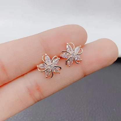 925 Silver Needle Korean Fashion Crystal Flower Earrings For Women Jewelry 2026 Trending New Luxury Zircon Flowers Stud Earrings
