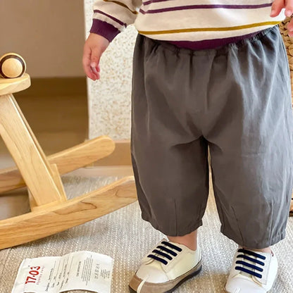 Solid Boy Kids Fashion Trousers Toddler Clothes Summer Spring Baby  Pocket Ankle Length Loose Girl Children Casual Pants